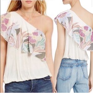 Nwt free people one Floral One-Shoulder White Top